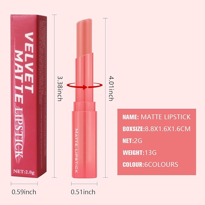 6-Color Velvet Matte Lipstick Balm-in-Pencil for Lips Makeup, Ultra Hydrating, Long-Lasting High lmpact Color Soft Finish, Waterproof Moisturized Lips