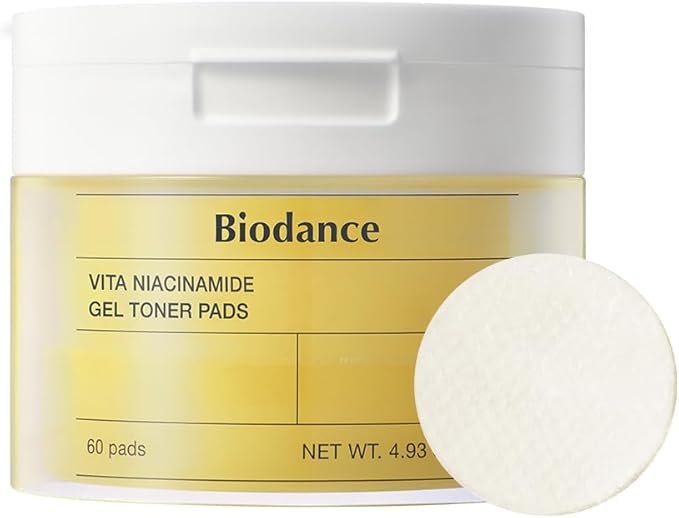 Biodance Vita Niacinamide Gel Toner Pads, Dark Spot Corrector, Evening Skin Tone, Hydrating for Sensitive Skin, Gentle Exfoliating Korean Toner Pads, 4.93 fl.oz.(140g)*60Pads