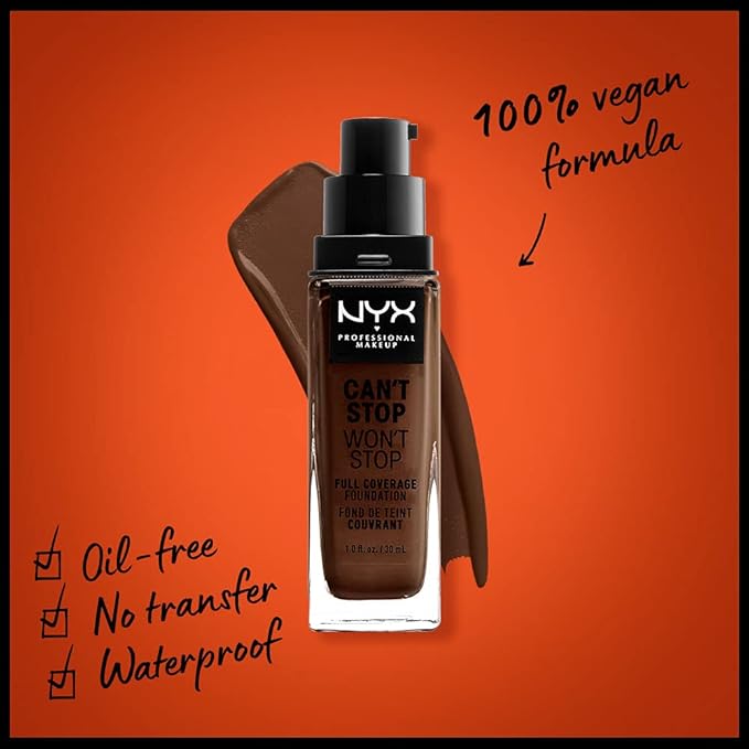 NYX PROFESSIONAL MAKEUP Can't Stop Won't Stop Foundation, 24h Full Coverage Matte Finish - Deep Espresso