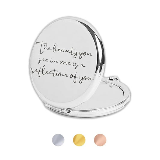 Love, Georgie "The beauty you see in me is a reflection of you" Pocket Mirror. Gift for Weddings, Birthdays, or Mother's Day. Compact Mirror for the Mother of the Bride or Groom. (Silver)