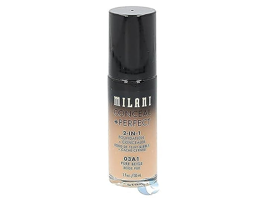 Milani Conceal + Perfect 2-in-1 Foundation + Concealer - Pure Beige (1 Fl. Oz.) Cruelty-Free Liquid Foundation - Cover Under-Eye Circles, Blemishes & Skin Discoloration for a Flawless Complexion