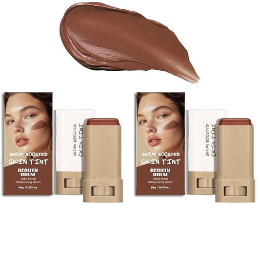 2PCS 3-in-1combining Foundation Stick Beauty Balm Serum Boosted Skin Tint,Solid Tinted Moisturizing Serum Contour Foundation Face for Women,Natural Finish Makeup,Buildable Medium-to-Full Coverage(#02)