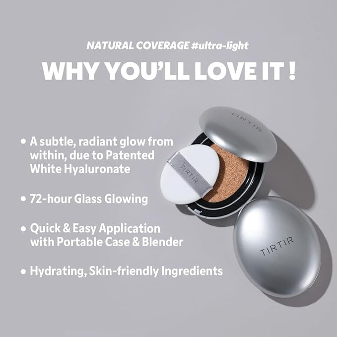 [*Mini Size*] TIRTIR Aura Glow Silver Cushion | Korean Cushion Foundation, (#29N Natural Beige, 0.15 Fl Oz)