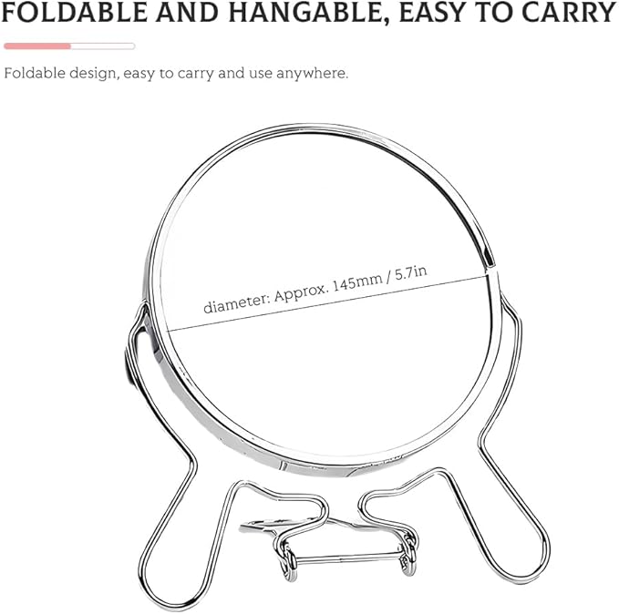 6inch Magnifying Mirror with Stand & Suction Cups, Two-Sided Portable Transparent Rotating Makeup Mirror Friendly Cosmetic Mirror for Handheld Table Wall-Mounted Use