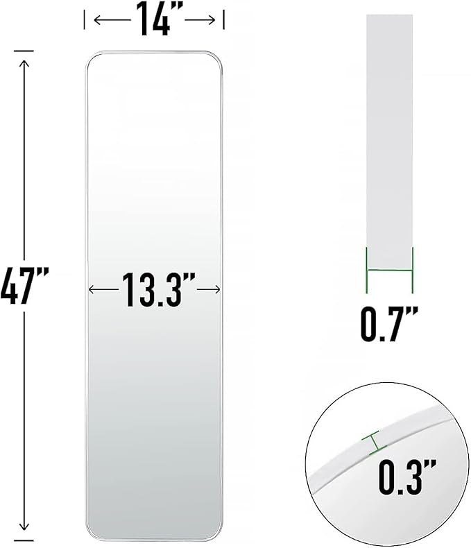 47x14 Mirror Full Body Length Door Hanging Rope Hang Wall Mounted Metal Frame Rectangle Mirrors for Bedroom Bathroom Dressing Living Room 47 inch Silver
