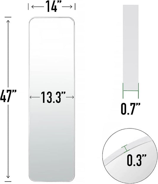 47x14 Mirror Full Body Length Door Hanging Rope Hang Wall Mounted Metal Frame Rectangle Mirrors for Bedroom Bathroom Dressing Living Room 47 inch Silver