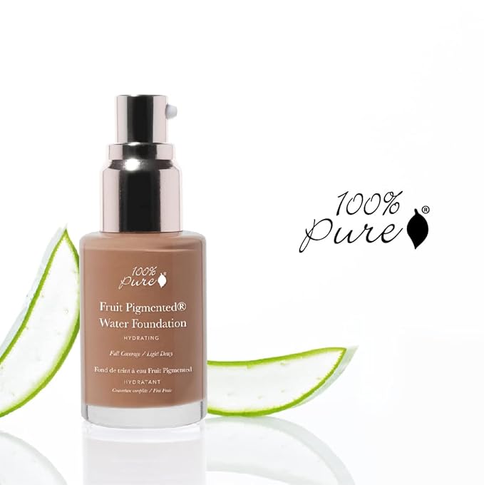 100% PURE Water Foundation Full Coverage Hydrating Makeup, Light Dewy Finish, Moisturizing Concealer for Normal to Dry Skin, Fruit Pigment Color Neutral 4.0 w/Peachy Undertones for Tan Skin - 1 Fl Oz