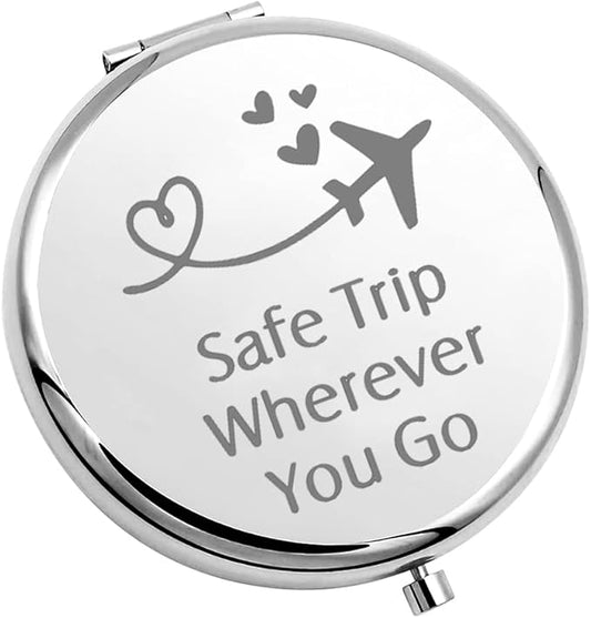 CHOORO Safe Travels Pocket Mirror Safe Trip Wherever You Go Airplane Wanderlust Gift for Traveler/Flight Attendant (Safe Trip-M)
