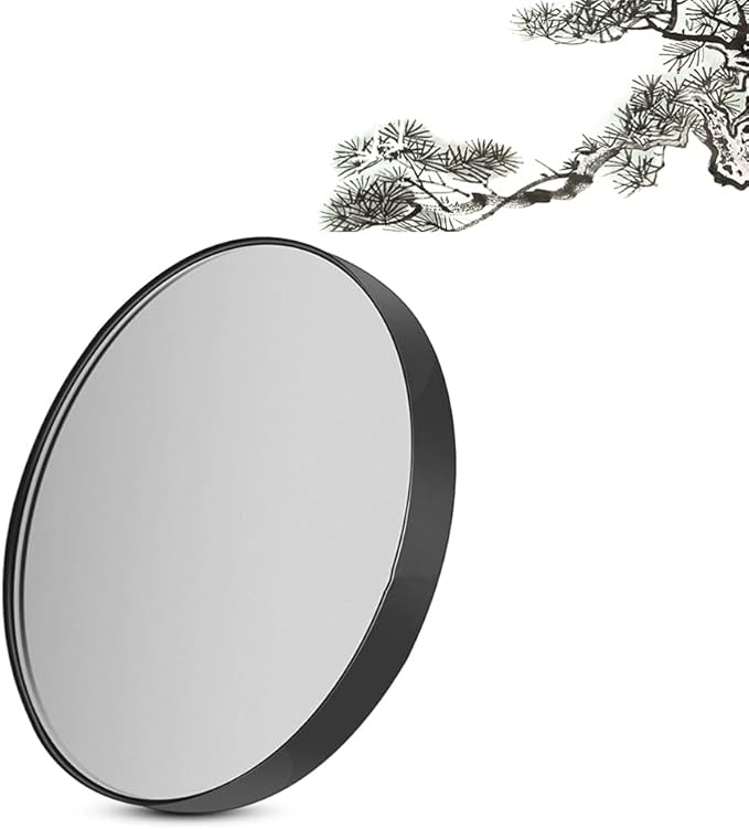 8. 8cm 10X Magnifying Glass Mirror Small Round Wall Mirror Cosmetic Makeup Mirror Pocket Mirror Bathroom Mirror with Suction Cups (Black)
