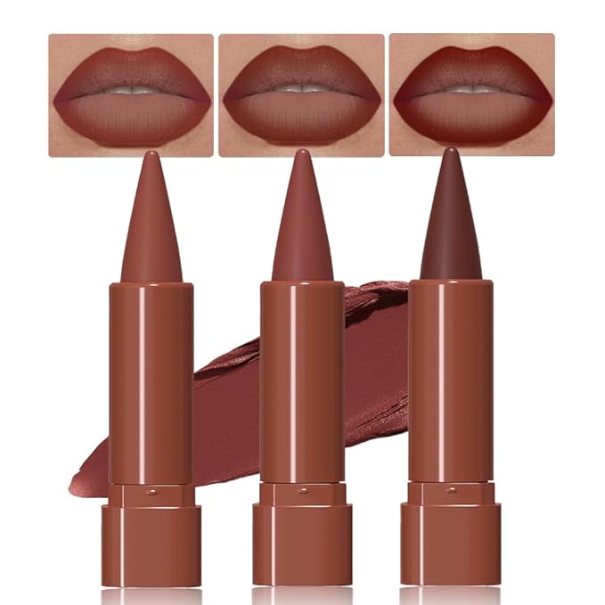 3Pcs Gradient Matte Lipstick Crayon Lip Liner pencil, Flawless Contour Gradual Ombre Effect lip Pencil, Lipstick for Women Long Lasting Waterproof Smudge Proof Lipstick Pencil 02#+03#+08#