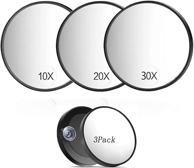 Magnifying Mirror Set, 10X/20X/30X Magnification, 3.5 Inch, 3-Piece, Black