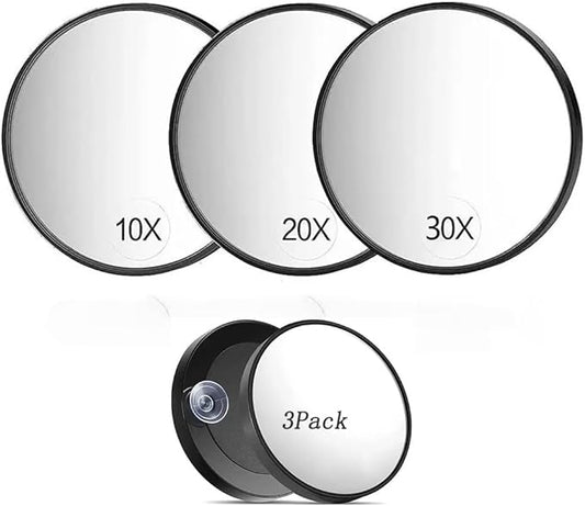 Magnifying Mirror Set, 10X/20X/30X Magnification, 3.5 Inch, 3-Piece, Black