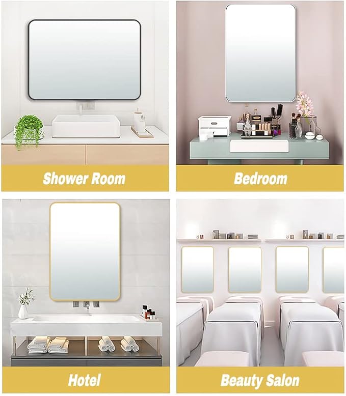 16x24 Rectangle Mirror Full Length Wall Mounted Hanging or Against Wall Metal Frame Dressing Make-up Mirrors for Entryway Bedroom Bathroom Living Room 16 24 inch Gold