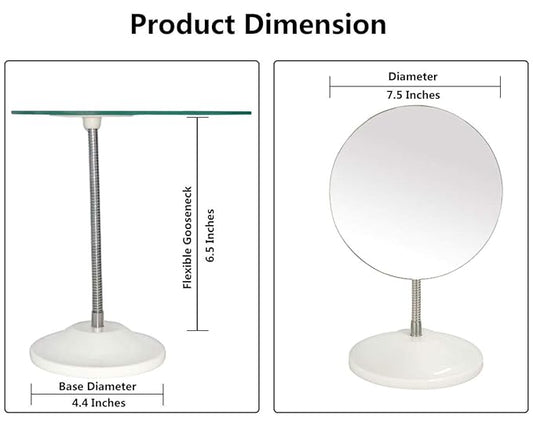 YEAKE Adjustable Flexible Gooseneck Makeup Mirror,360°Rotation Folding Portable Desk Vanity Mirror with Stand Shower Shaving Cosmetic Mirror Round Large