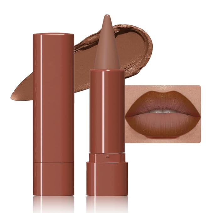 Matte Lip Crayon Lip Liner and Lipstick Combo Sets, Warm Brown Gradient Matte Lip Bar And Lip Liner Set, Contour Gradual Ombre Effect Lip Pencil For Old Women, Long Lasting Waterproof Smudge Proof