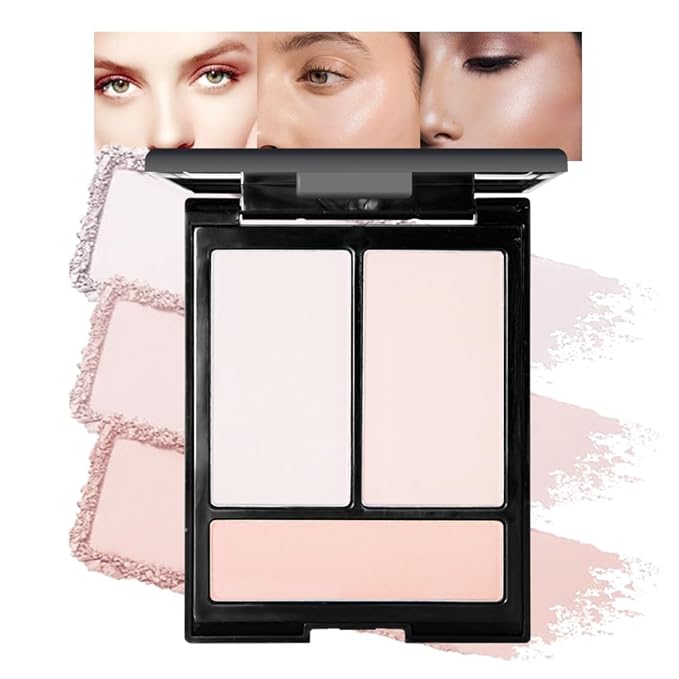 Matte Shimmer Highlight Bronzer Powder Palette with Mirror for Face Cheek Contour Brightening,Buildable Coverage Natural Makeup,Ultra Sculpt Nose Shadow (Matte white brighten brige with mirror)