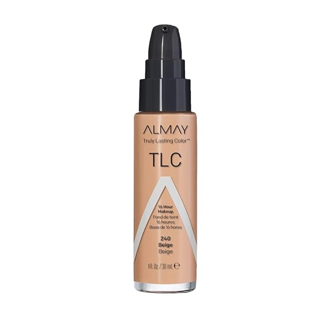 Almay Liquid Foundation, Truly Lasting Color, Long Wearing Natural Finish, Vitamin E and Lemon Extract, Hypoallergenic, Cruelty-Free, Dermatologist Tested, 240 Beige, 1 fl oz