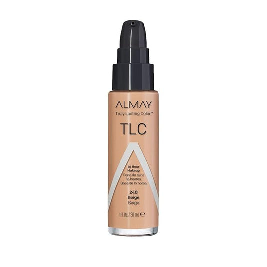 Almay Liquid Foundation, Truly Lasting Color, Long Wearing Natural Finish, Vitamin E and Lemon Extract, Hypoallergenic, Cruelty-Free, Dermatologist Tested, 240 Beige, 1 fl oz
