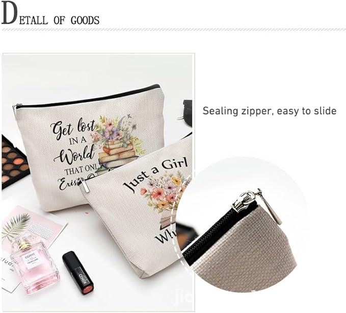 Book Lovers Gifts Makeup Bag, Cosmetic Bag Gifts for Book Lovers, Just A Girl Who Loves Book Makeup Zipper Pouch Bag, Bookish Gifts, Birthday Christmas Gift for Reader Teacher (Book)
