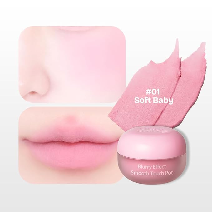 MILKTOUCH dearthing Blurry Effect Smooth Touch Pot - Lip and Blush, Soft Airy Matte Finish, Vivrant Color (01 Soft Baby, 0.16 Fl Oz)