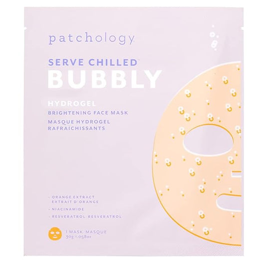 Patchology Brightening Gel Face Mask with Resveratrol and Niacinamide Bubbly - hydrogel Face Mask protects and brightens face while supporting an even skin tone. 1 count.