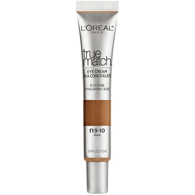 L’Oréal Paris True Match Eye Cream in a Concealer, 0.5% hyaluronic acid, Deep N9-10, 0.4 fl. oz.