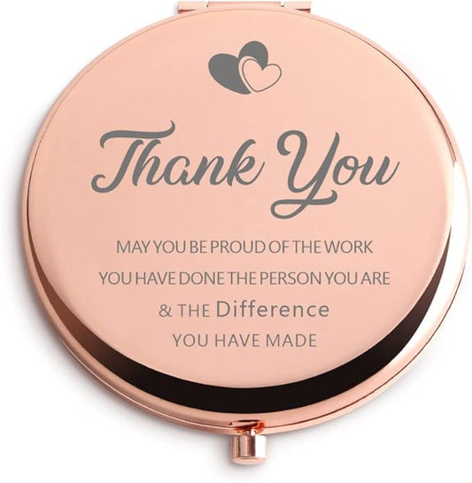 Thank You Inspirational Farewell Gifts for Coworkers Women Rose Gold Compact Cute for Purse Travel Folding Hand Mirror Retirement Birthday Christmas Thanksgiving