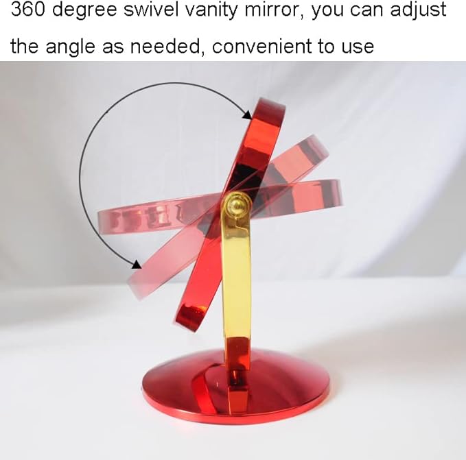 1 Piece 2-Sided Round Shaped Makeup Mirror with Round Base Swivel Makeup Mirror Tabletop Two-Sided Swivel Vanity Mirror Tabletop Makeup Mirror Cosmetic Mirror for Bedroom Bathroom, Red