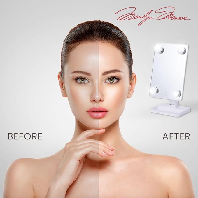 Marilyn Monroe – Vanity Mirror with Lights, Tabletop Makeup Mirror with 4 LED Bulbs, Portable, Smart Touch Control & 360° Rotation