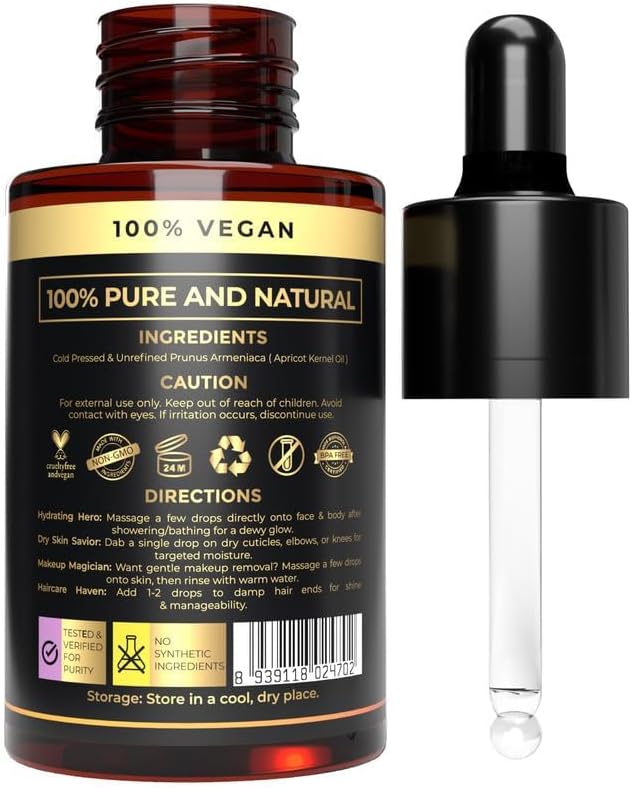 Organic Apricot Kernel Oil | Moisturizer for Oily Skin | Cold Pressed Apricot Skin Therapy Oil & Massage |