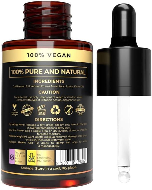 Organic Apricot Kernel Oil | Moisturizer for Oily Skin | Cold Pressed Apricot Skin Therapy Oil & Massage |