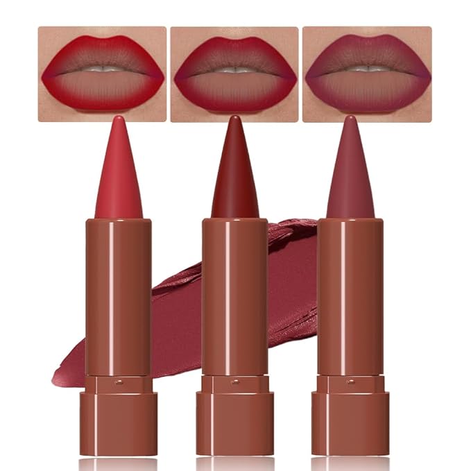 3Pcs Gradient Matte Lipstick Crayon Lip Liner pencil, Flawless Contour Gradual Ombre Effect lip Pencil, Lipstick for Women Long Lasting Waterproof Smudge Proof Lipstick Pencil 06#+07#+09#