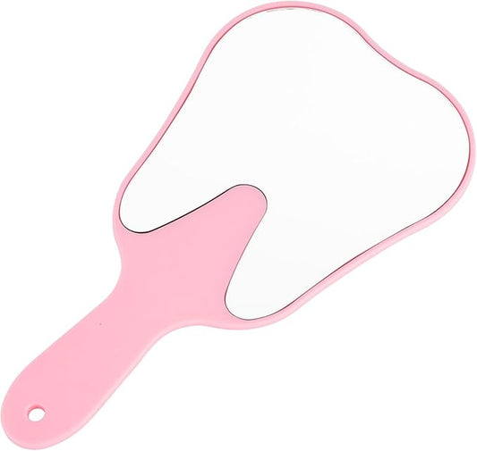 Annhua Tooth Shaped Mirror Hand Mirrors with Handle Pink, Face Mirrors Small Makeup Mirror Cute for Dental Clinic, Salon, Barber or Hairdressing - Plastic & Glass