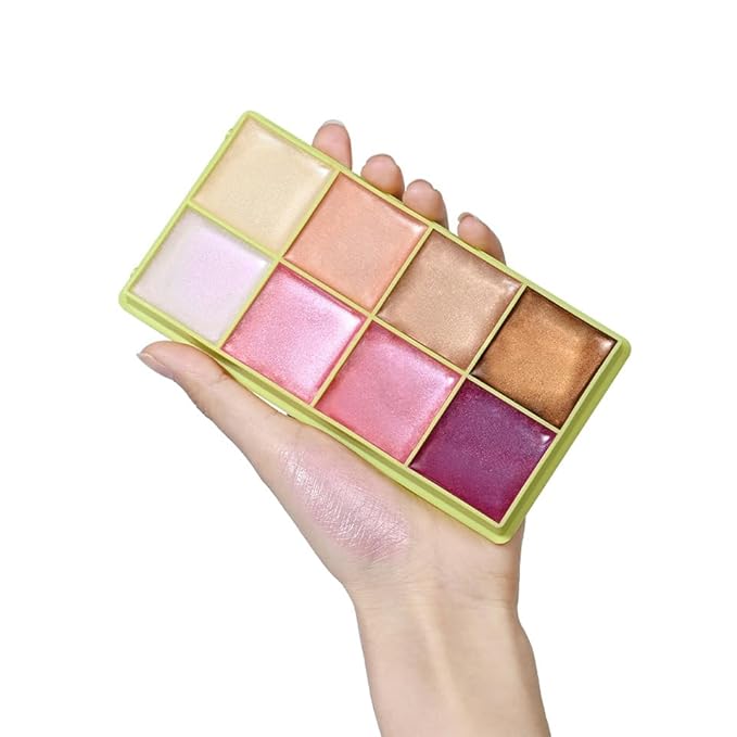 8-Color Cream Highlighter Palette for Older Woman – Suitable for Dry and Mature Skin, Lightweight & Waterproof Face Highlighter for a Luminous Glow, Makeup Palette for Contour, Highlighting & Strobing