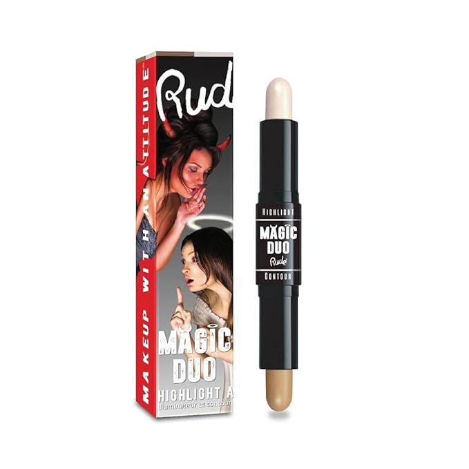 Magic Duo Highlight and Contour - Medium by Rude Cosmetics for Women - 2 x 0.15 oz Highlight and Contour