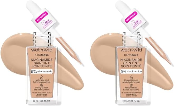 wet n wild Bare Focus Skin Tint, 5% Niacinamide Enriched, Buildable Sheer Lightweight Coverage, Natural Radiant Finish, Hyaluronic & Vitamin Hydration Boost, Cruelty-Free & Vegan - Medium Beige