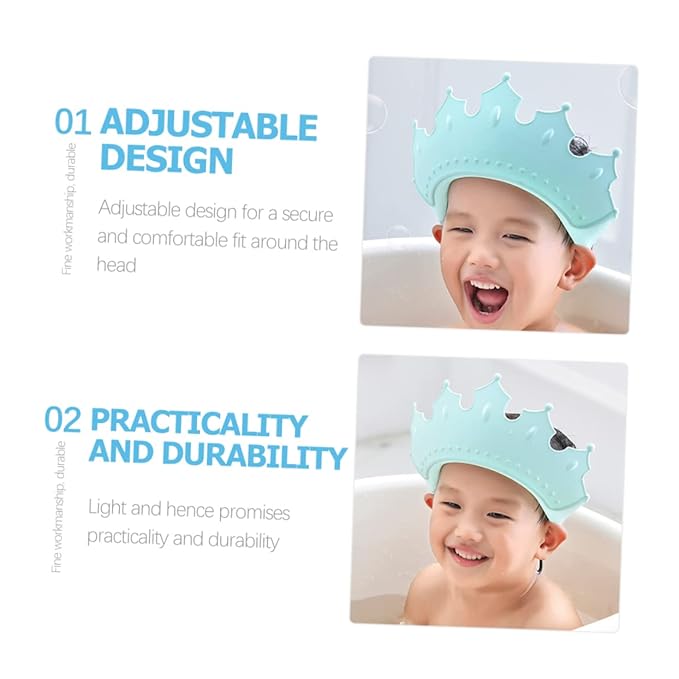 Boy Girl Bath Caps Adjustable Shampoo Hat for Boy Girl Crown Shape Design for Fun Bathing Protects Eyes Ears and Mouth Tpe Material