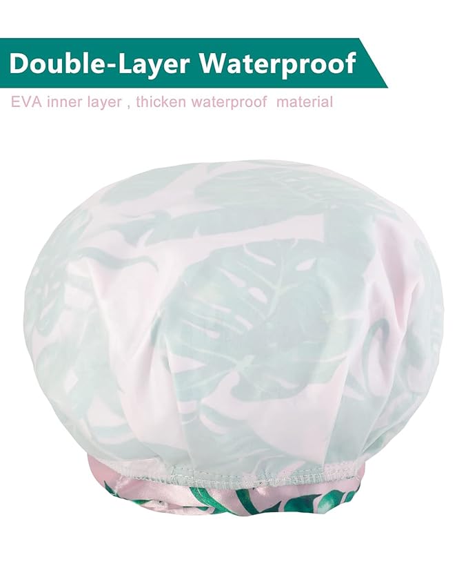Auban Shower Cap Reusable,Ribbon Bow Bath Cap Oversized Large Design With Waterproof Exterior for All Hair Lengths,Great for Girls Spa Home Use,Hotel and Hair Salon (Green)