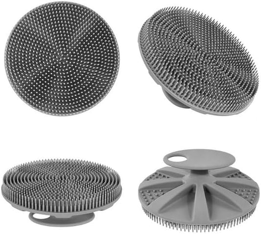 Food-Grade Soft Silicone Body Scrubber Shower Brush Handheld Cleansing Skin Brush, Gentle Exfoliating and Lather Well (Black+Gray)