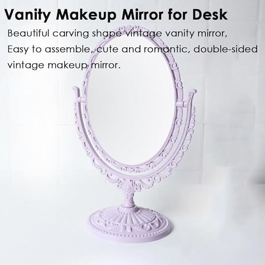 AKOAK 1 Pack Desktop Makeup Mirror, Oval Desk Makeup Mirror, Double-Sided 360-degree Rotating Makeup Mirror Bathroom Bedroom Makeup Mirror, Travel Mirror Suitable for Women (Purple)