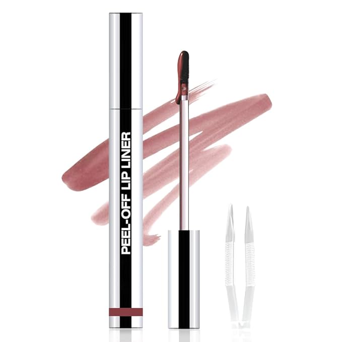 Matte Lip Stain Peel Off Lip liner with Tweezer, Brownish Red Peel Off Lip Stain, Long Lasting Waterproof Lipstick Lip Gloss Tattoo, Transfer-proof for All Skin Types, 0.12 fl oz 03#