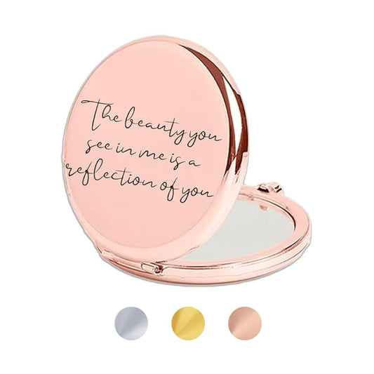 Love, Georgie "The beauty you see in me is a reflection of you" Pocket Mirror. Gift for Weddings, Birthdays, or Mother's Day. Compact Mirror for the Mother of the Bride or Groom. (Rose Gold)