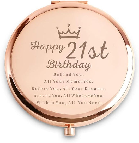 25th Birthday Gifts for Women, Best Female Presents for 25 Year Old Her Daughter Niece Granddaughter Sister Wife Girlfriend Friend, Personalized Engraved Compact Mirror Gift Ideas