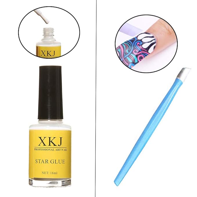 Kalolary 20 Color Starry Sky Stars Nail Art Foil with Nail Glue, Holographic Nail Art Transfer Stickers DIY Decoration, for Nail Art Salon or Home Use