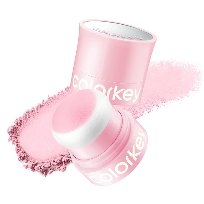 COLORKEY Shimmering Pudding Powder Blush, Lightweight, non-drying and smooth, Naturally Luminous Semi-Matte Finish, Self-contained brush, portable makeup (02 strawberry, 3.2g)