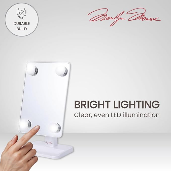 Marilyn Monroe – Vanity Mirror with Lights, Tabletop Makeup Mirror with 4 LED Bulbs, Portable, Smart Touch Control & 360° Rotation