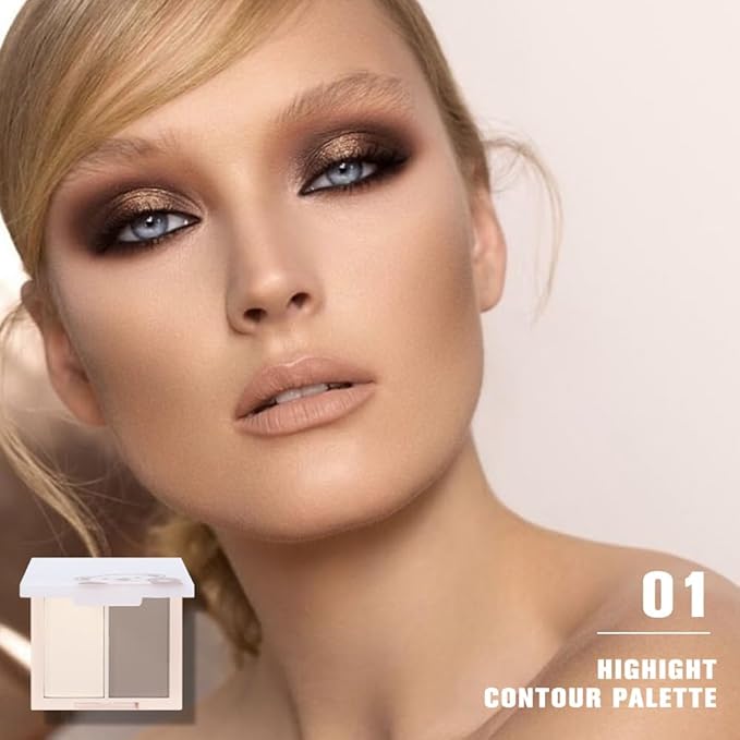 Dual Powder Matte Blush Palette - Warm Beige & Cool Taupe - Matte Buildable Long Lasting Face Blush for Natural Glow & Contouring - Silky Lightweight Cheek Makeup for All Skin Tones 01#