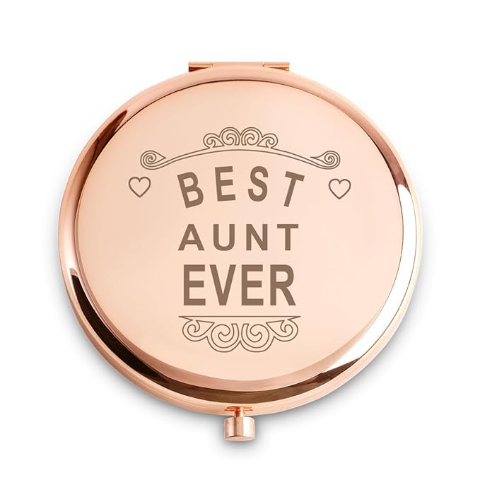 Aunt Gifts from Niece Nephew, Personalized Compact Mirror, Sentimental Mothers Day Birthday Gifts for Auntiet, Best Aunt Ever Gifts, Unique Aunt Presen