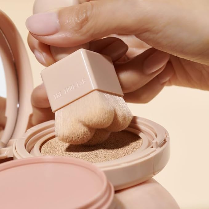 THE TOOL LAB Stamp Skinfit Cushion Foundation & Brush Set｜Glow type, No.23 Natural Beige｜120H Long-Lasting Coverage, Flawless, Ultra Adherence, Glass Glowy Clear Watercolor-Radiance Skin｜SPF 40++, 11g