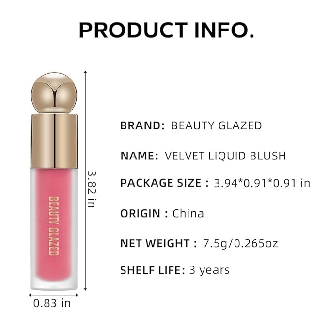 BEAUTY GLAZED Waterproof Matte Liquid Blush Stick Lightweight Cream Blush Moisturising Easy to apply Liquid Blush Multi-purpose Eyes lips Face Beauty Blush # 101